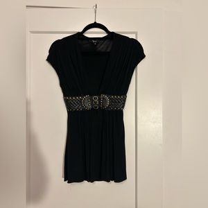 Black Sky top with waist cinching belt